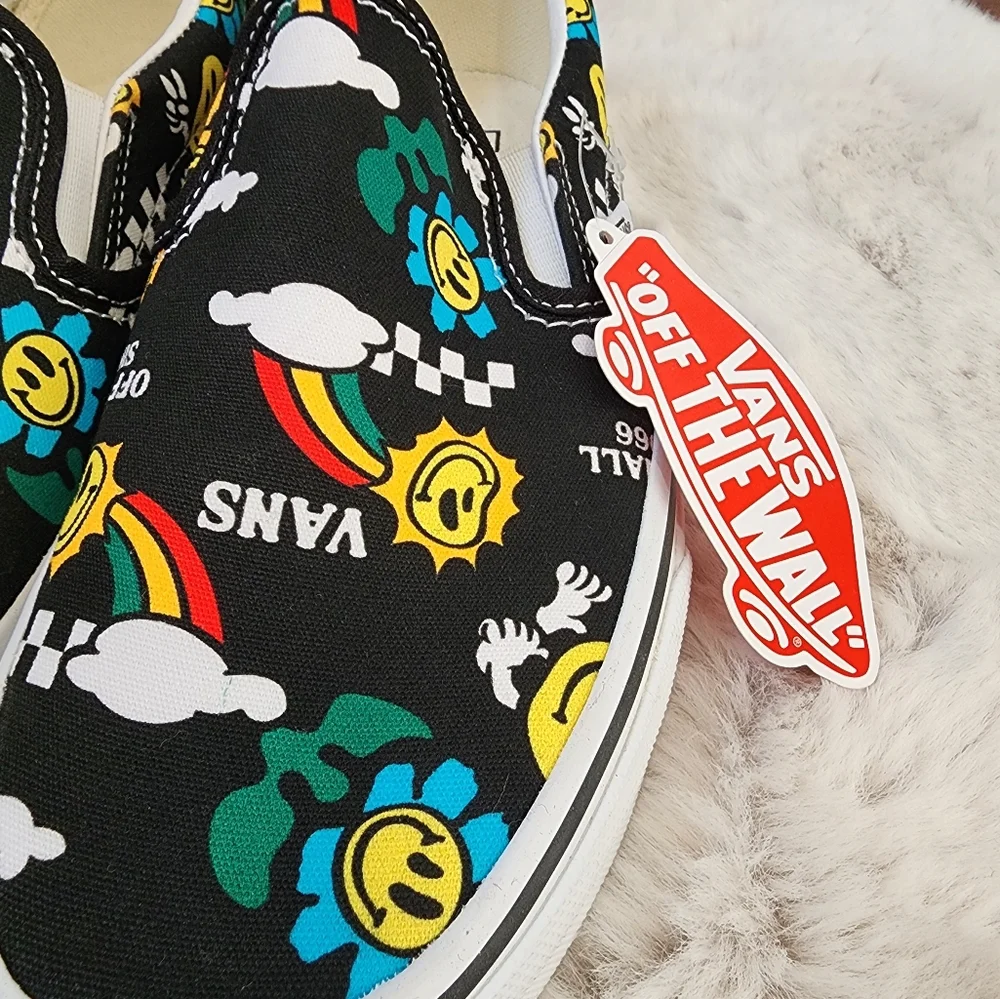 Vans Slip-On Shoes with Smiley Faces Graphics. Happy Vibes. Brand New. Size 7. - Picture 3 of 7